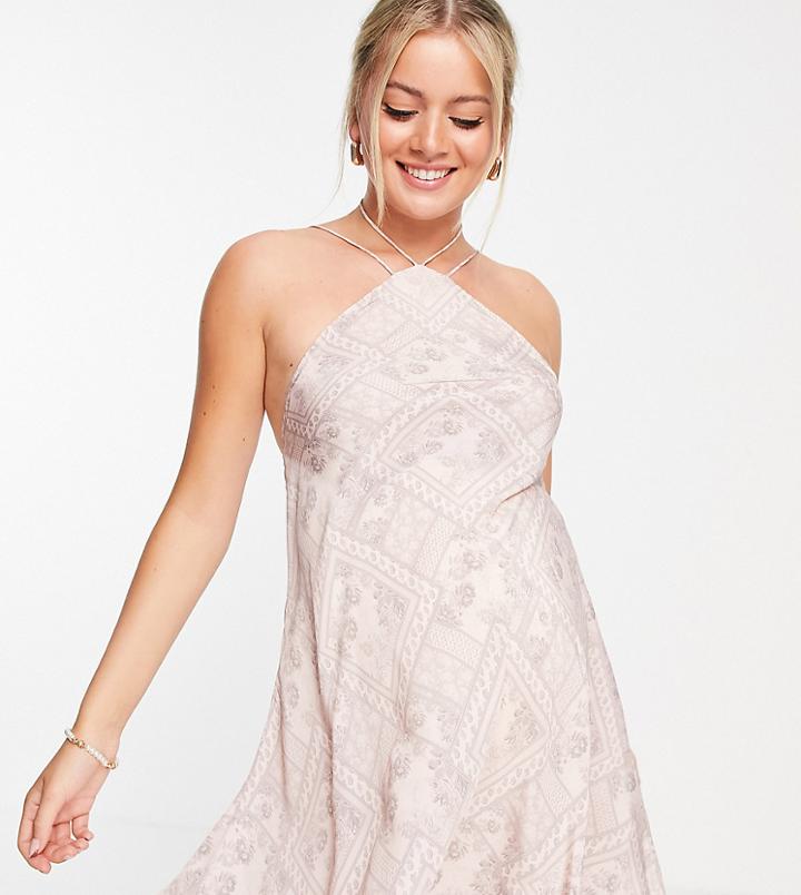 Asos Design Maternity High Neck Strappy Trapeze Mini Dress In Tile Print-multi