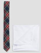 Asos Plaid Tie With White Pocket Square Pack - Blue