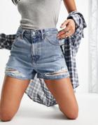Topshop A-line Mom Shorts In Mid Blue-blues