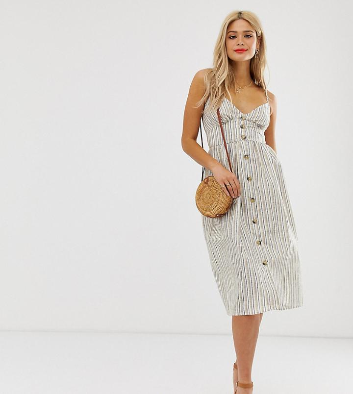 Influence Tall Button Down Cami Strap Sun Dress In Stripe-gray