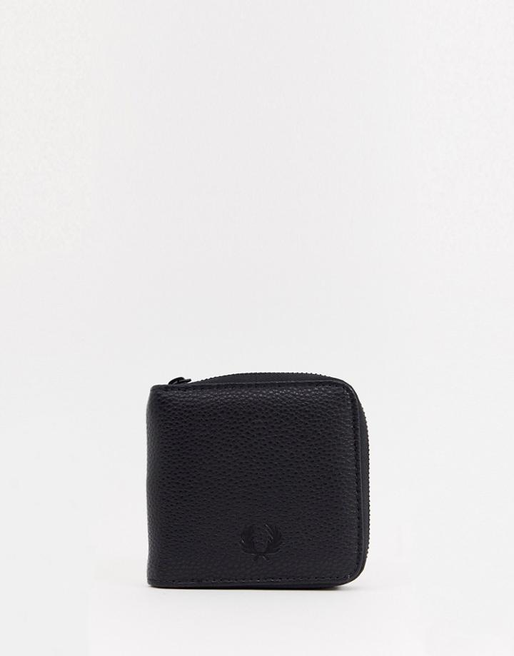 Fred Perry Tumbled Pu Zip Around Wallet In Black - Black