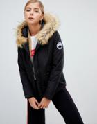 Boohoo Parka With Faux Fur Trim In Black - Black