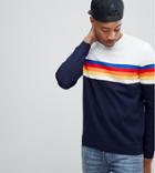 Asos Tall Sweater With Multicoloured Stripes In Navy And White - Multi
