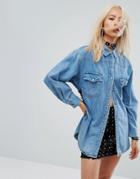 Milk It Vintage Denim Festival Shirt With Lace Up Side - Blue