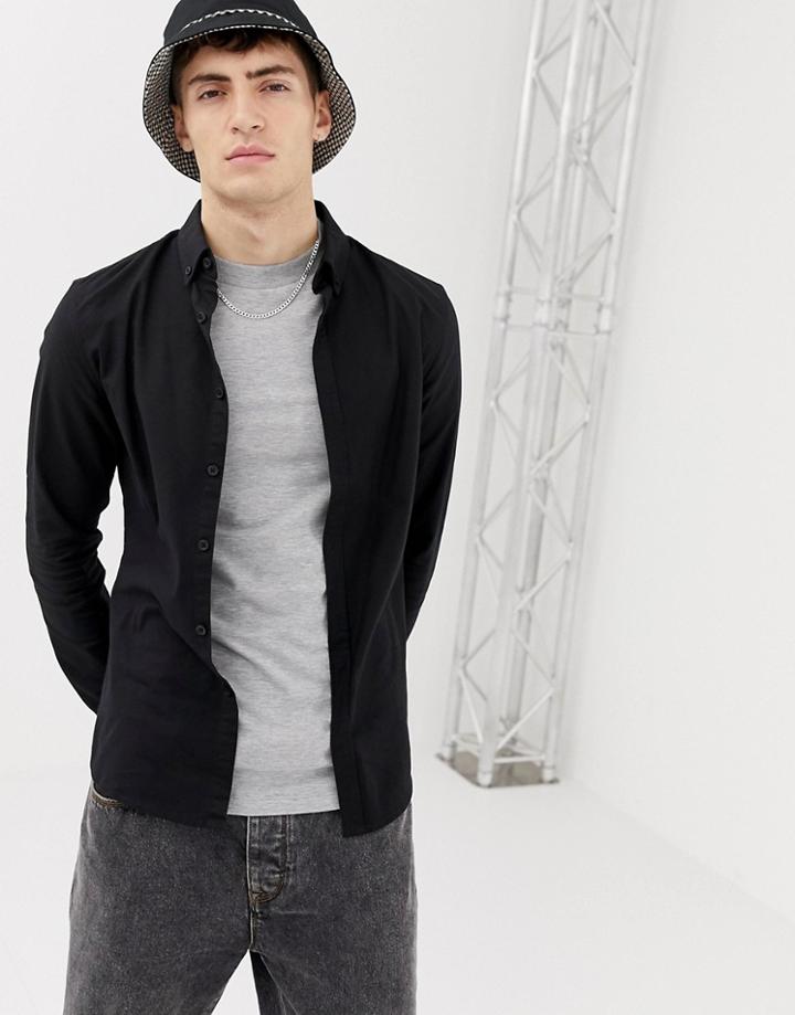 Collusion Skinny Oxford Shirt In Black - Black