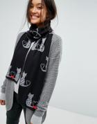 Alice Hannah Cat & Bow Knitted Scarf - Gray