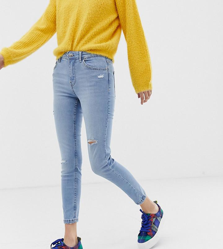 Bershka Cropped Skinny Jean In Blue