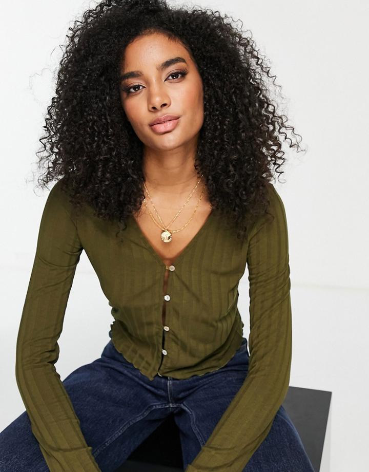 Vero Moda Ribbed Cardigan In Khaki Green
