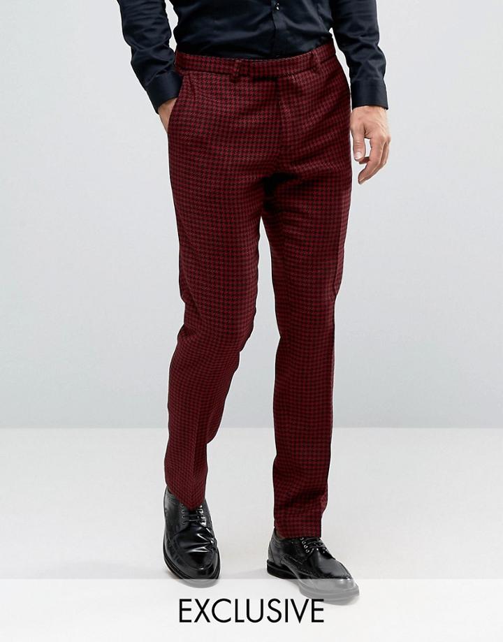 Noose & Monkey Skinny Pants In Houndstooth - Red