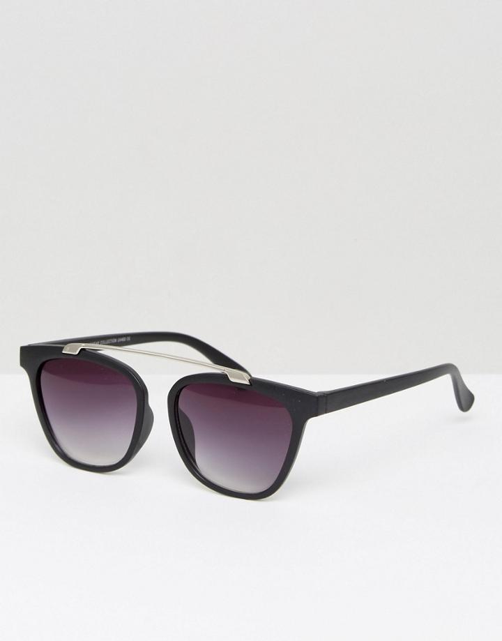 7x Square Brow Detail Sunglasses - Black