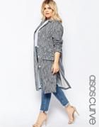 Asos Curve Coat In Denim Look Texture - Blue