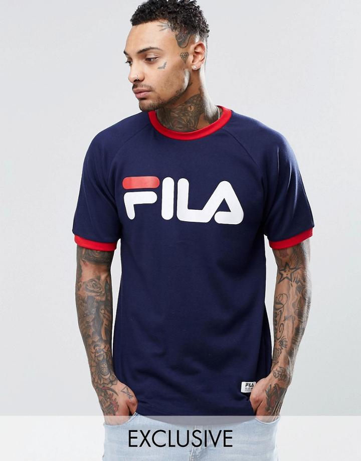 Fila Black Line Raglan T-shirt With Script Logo - Peacoat