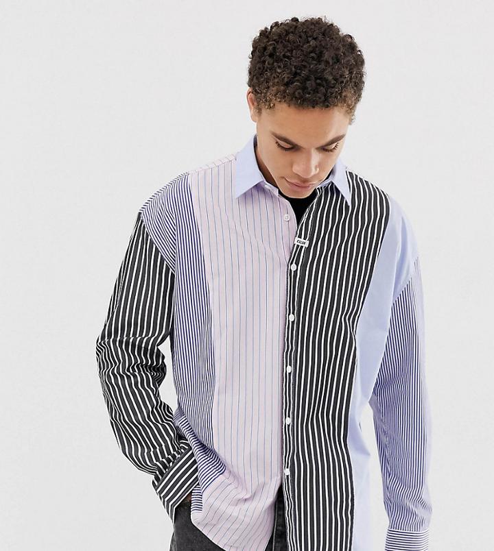 Collusion Oversized Splice Stripe Shirt - Black