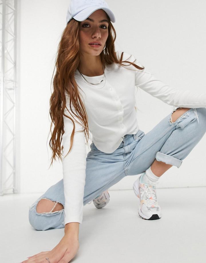 New Look Button Up Cardigan Top In White
