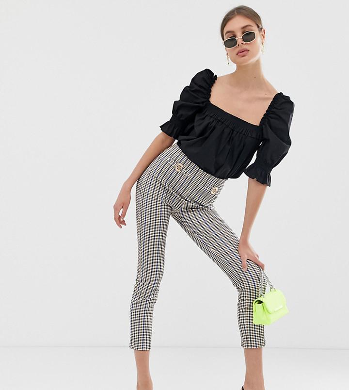 River Island Leggings With Chain Detail In Check - Brown