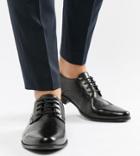 Asos Design Wide Fit Derby Shoes In Black Leather - Black