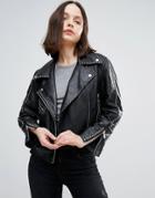 Urbancode Leather Studded Biker Jacket - Black