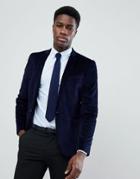 Asos Skinny Blazer In Navy Velvet Cord - Navy