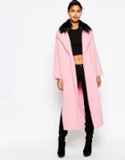 Story Of Lola Duster Coat With Faux Fur Collar - Pink