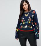 Unique 21 Hero Plus Sweater With All Over Patches And Contrast Collar - Navy
