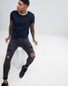 Asos Design T-shirt With Contrast Ringer - Beige