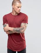 Religion Longline T-shirt With Curved Hem And Rip Detail - Red
