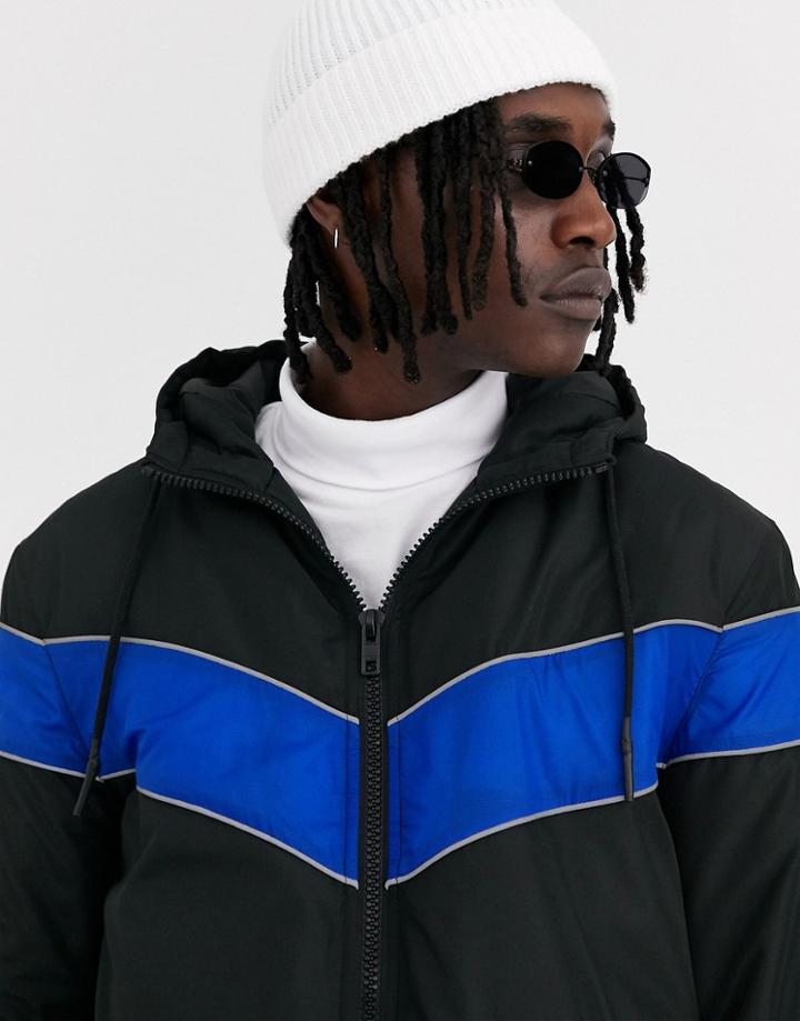 Asos Design Windbreaker In Black With Blue Panel