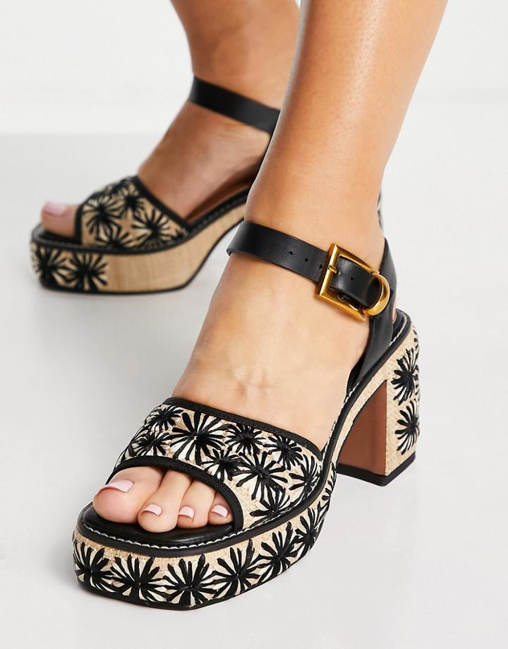 Asos Design Hardy Platform Mid Heeled Sandals In Natural-neutral