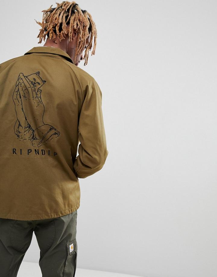 Ripndip Praying Hands Coach Jacket In Green - Green