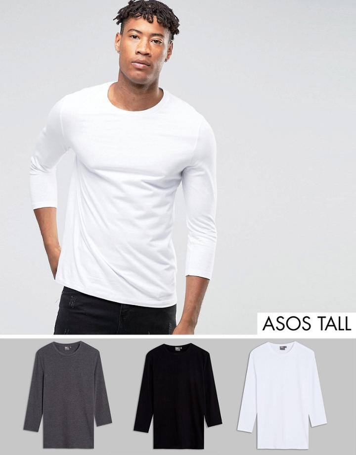 Asos Tall 3/4 Length T-shirt 3 Pack Save - Multi