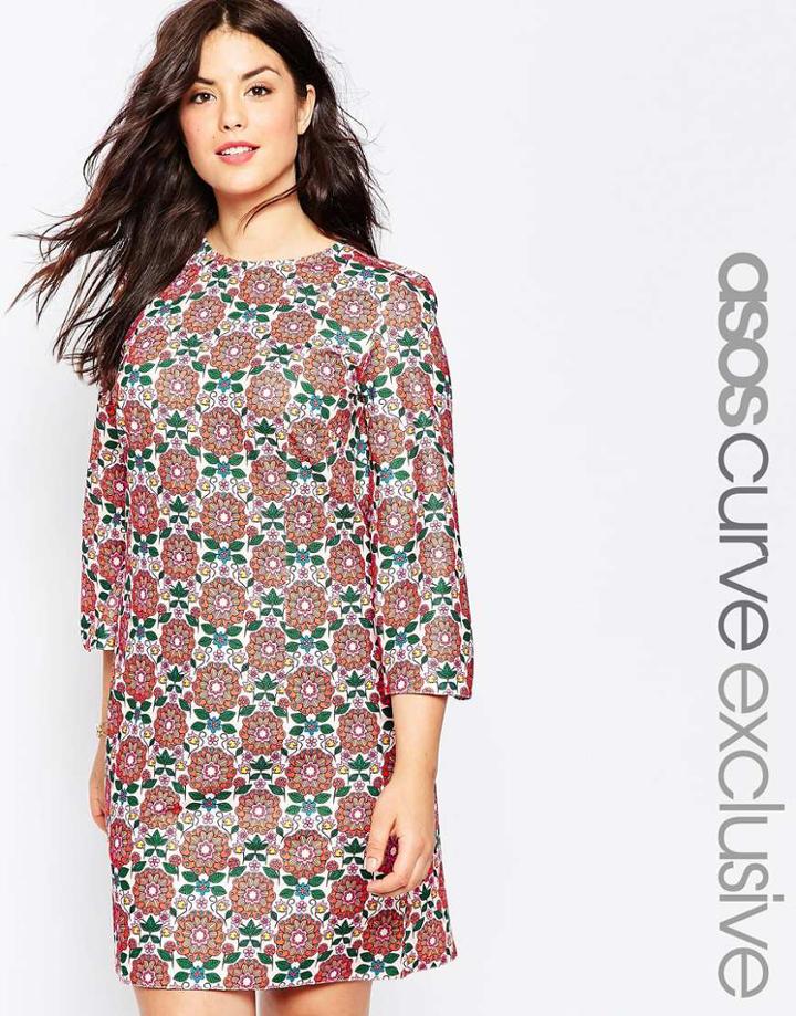 Asos Curve Shift Dress In 60's Floral Print - Multi