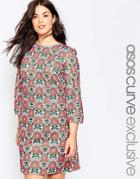Asos Curve Shift Dress In 60's Floral Print - Multi