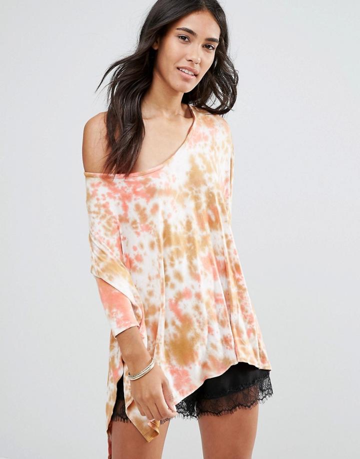 Nytt Kala Tie Dye Oversize Top With Size Splits In Rusty - Red