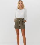 Esprit Tie Waist Short In Khaki - Green