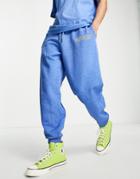 Crooked Tongues Washed Sweatpants With Logo Print In Blue - Part Of A Set