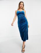 Urban Revivo Split Front Cami Midi Dress In Blue-blues