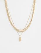Asos Design Multirow Necklace With Mixed Link Chain And Tag Pendant In Gold - Gold