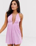 Asos Design Macrame Smock Beach Dress In Washed Lilac - Purple