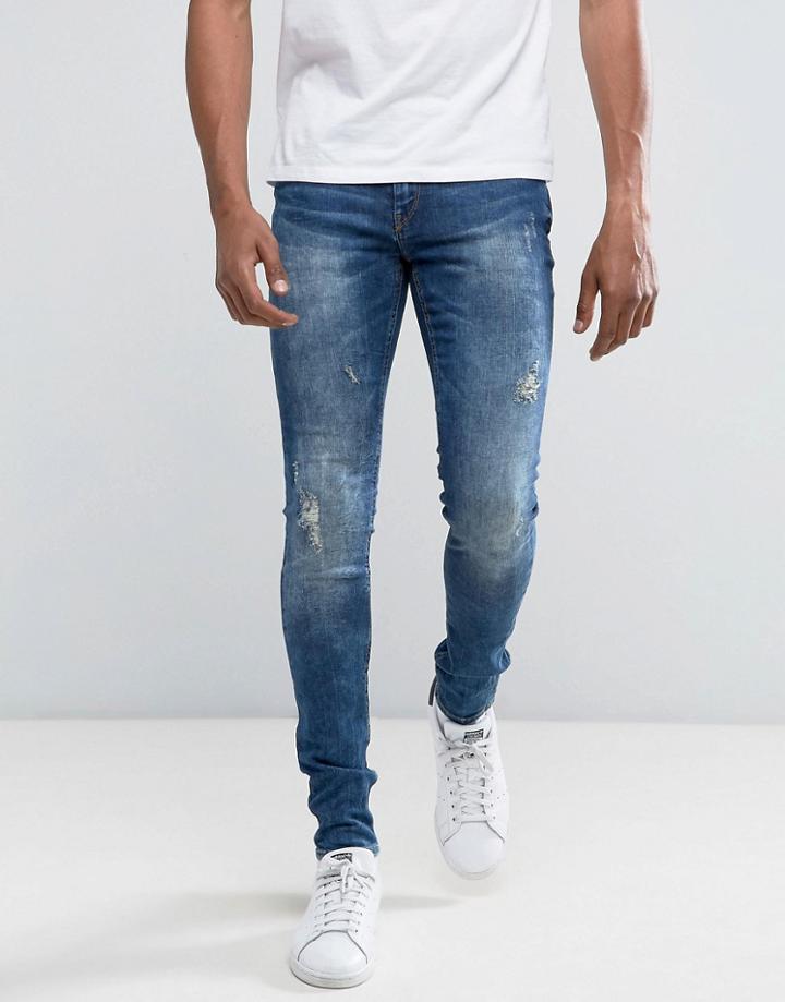Blend Lunar Super Skinny Ripped Jean Mid Wash - Blue