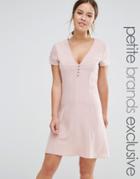 Alter Petite Button Front Short Sleeve Skater Dress - Blush