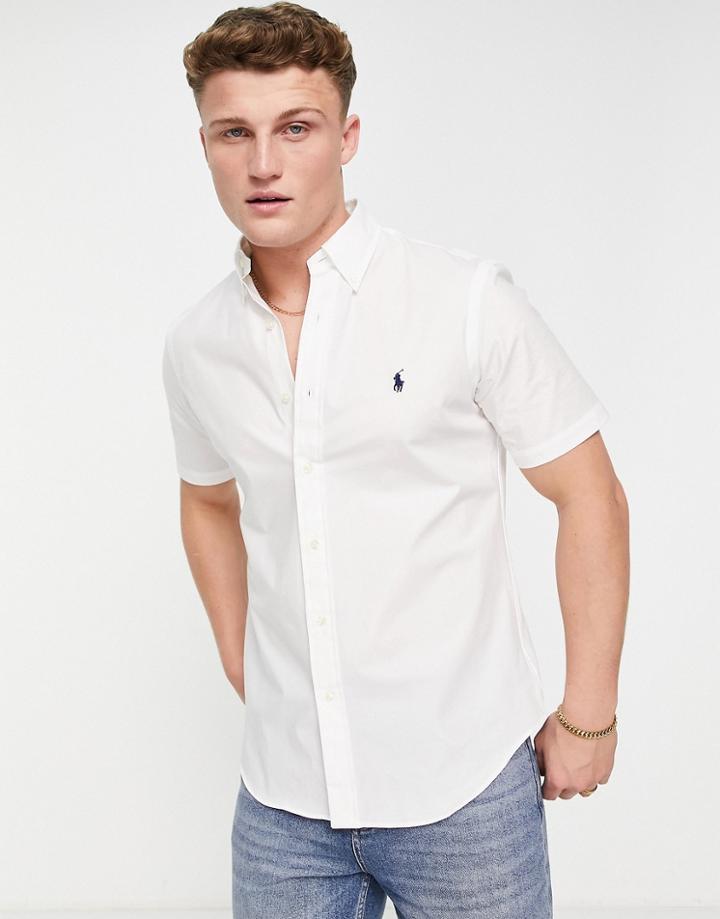 Polo Ralph Lauren Icon Logo Short Sleeve Poplin Shirt Custom Regular Fit In White