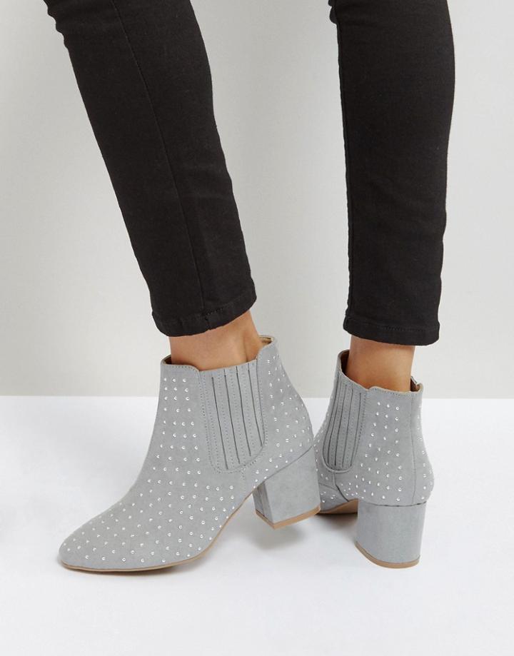 Qupid Stud Kitten Heel Boot - Gray