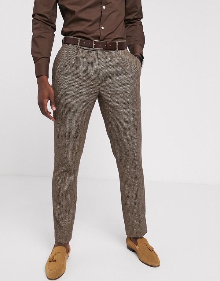 Asos Design Slim Suit Pants In Brown Tweed - Brown
