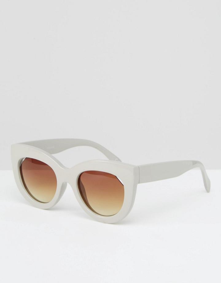 Asos Cat Eye Sunglasses In Chunky Frame With Cut Away Detail - Gray