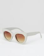 Asos Cat Eye Sunglasses In Chunky Frame With Cut Away Detail - Gray