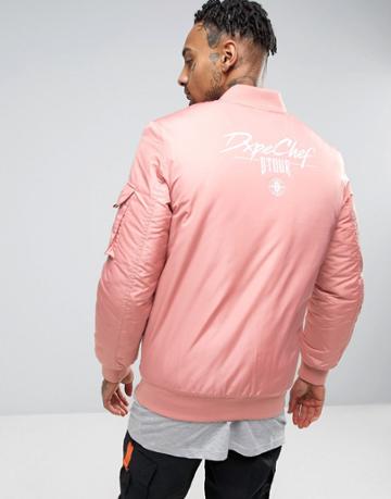 Dxpe Chef Bomber Jacket In Pink With Back Print - Pink
