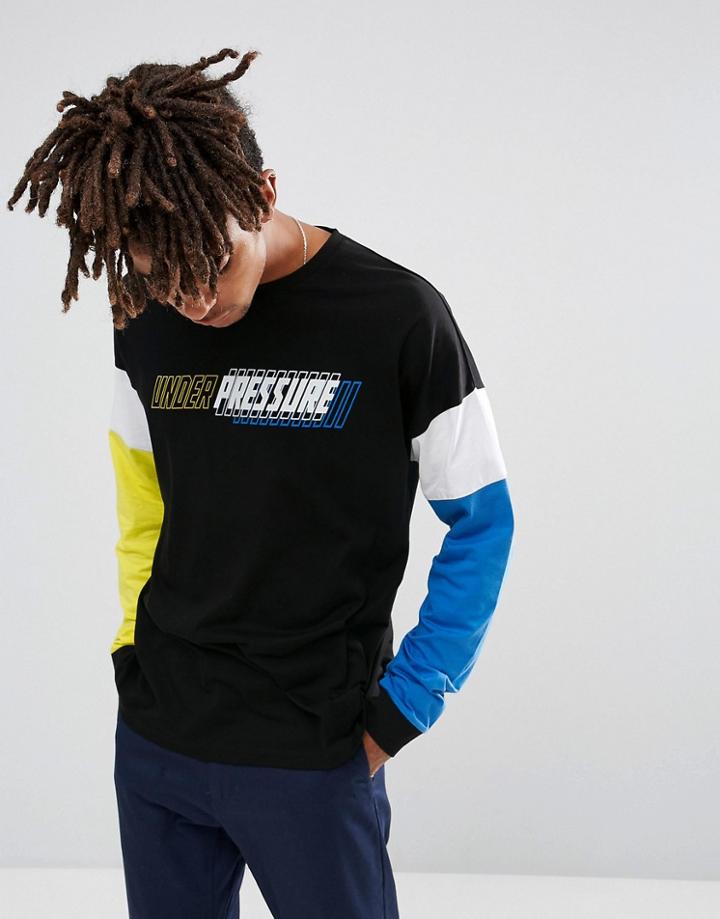 Asos Oversized Long Sleeve T-shirt With Contrast Color Block Sleeves And Text - Multi
