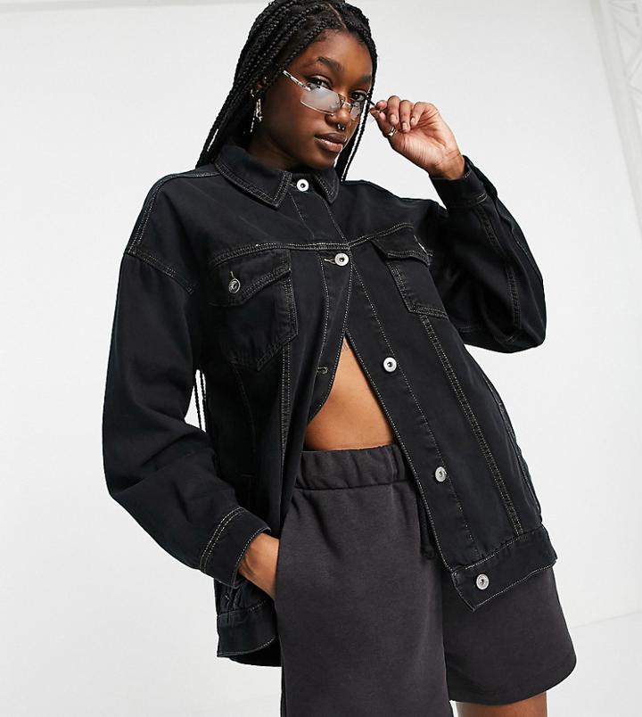 Collusion Denim Jacket With Dipped Hem In Washed Black