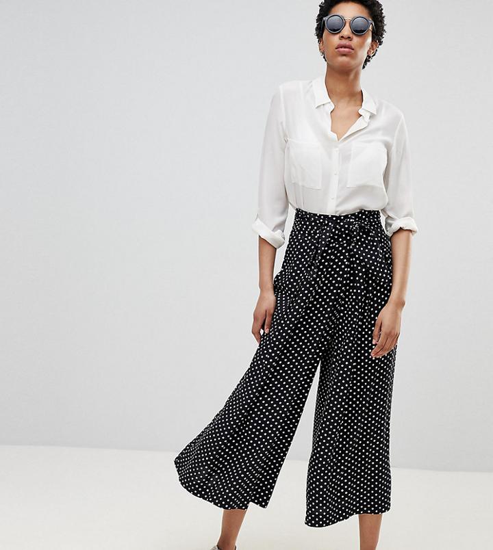 Asos Design Tall Easy Spot Tie Waist Culotte - Multi