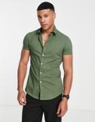 Asos Design Stretch Slim Fit Work Shirt In Khaki-green